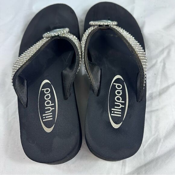 Lilypad Womens Black Sandals Flip Flops Rhinestones Bling Size 7.5 - Picture 2 of 3